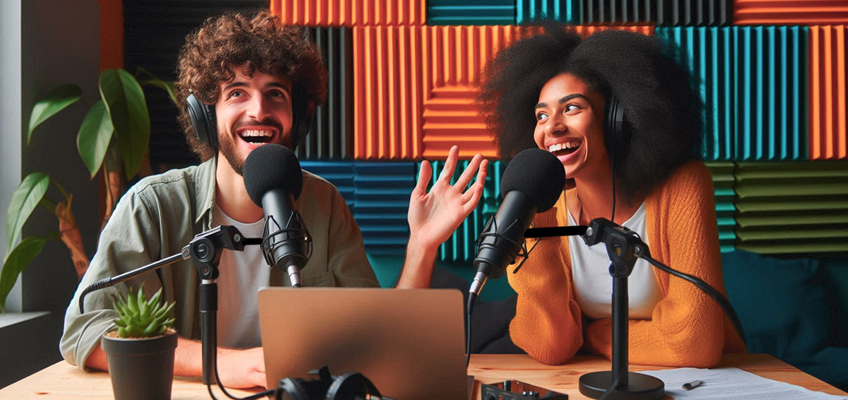 Zwei Podcaster führen eine Unterhaltung